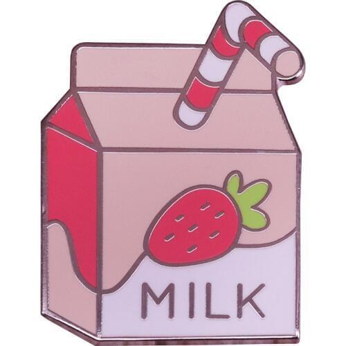 Strawberry milk hard enamel pin cute milk carton badge pastel art drinks brooch kids friends gift creative accessory