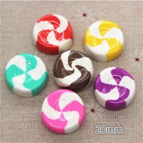 10pcs 20mm Kawaii Resin Simulation Swirl Candy Flatback Cabochon DIY Craft Scrapbooking