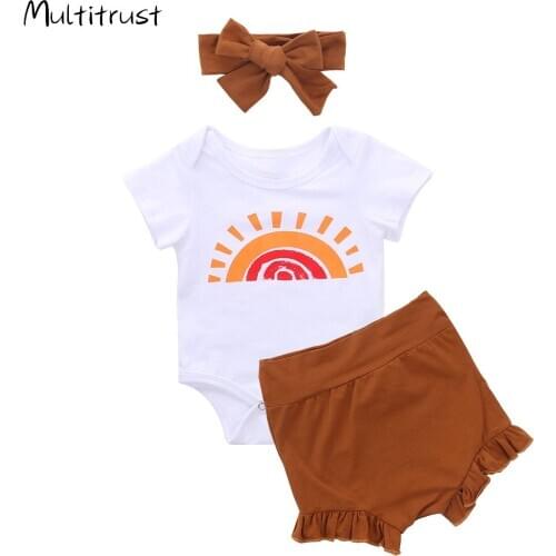 2 Style Newborn Baby Girl Clothes Short Sleeve Bodysuit Top +Ruffles Shorts Pants 2PCS Trousers Kids Summer Clothes Outfits