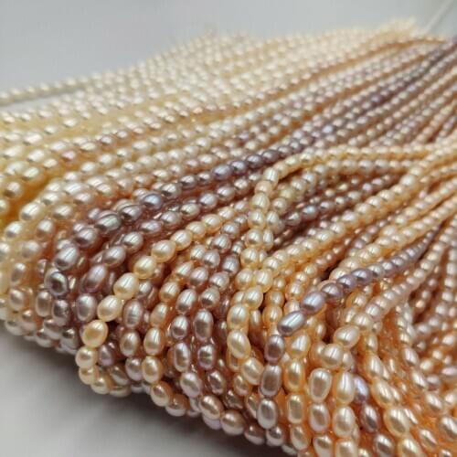 3-4mm Rice Shaped Natural Freshwater Pearl AA+ Grade Choker Necklace DIY Jewelry 38cm Single Strand 15" For Women