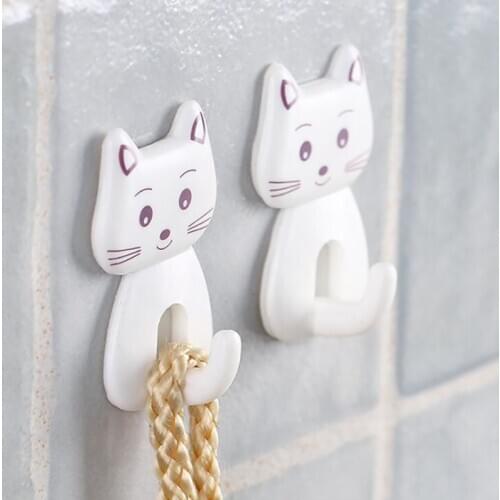 3Pcs Cute Cartoon Cat Door Hooks Durable For Kitchen Spoon Sundries Hanger Bathroon Towel Hook Self Adhesive Wall Decor Hooks