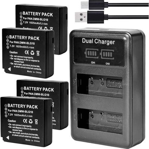 4x DMW-BLG10 BLE9 Battery + USB Dual Charger for Panasonic Lumix TZ202 TZ91 TZ81 TZ101 GX80 DC-GX9