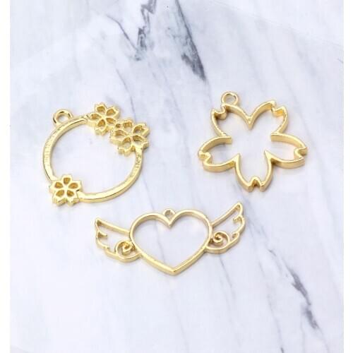 5Pcs Flower Heart Wings Blank Frame Pendant Open Bezel Setting UV Resin Jewelry