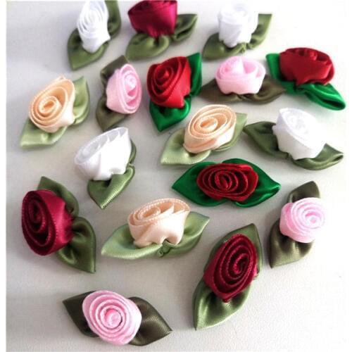 50Pcs Fancy Satin Ribbon Rose Flower DIY craft/Wedding/Appliques/doll Mix