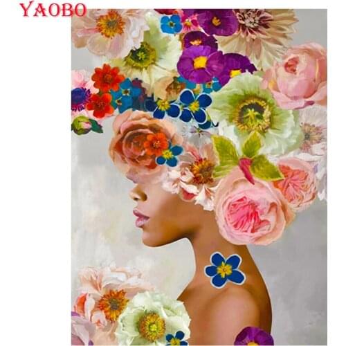 5D Diy Diamond Painting Modern Beautiful Flower Woman Nordic Wall Art Mosaic Rhinestone Diamond Embroidery Mosaic Cross Stitch