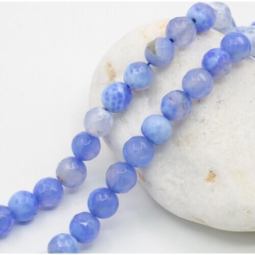 6 8 10 12mm Blue Natural Fire Agates Stone Onyx Faceted Round Carnelian Loose Beads for Jewelry Making DIY Findings 15inch A374