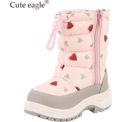 Cute Eagle Winter Girls Nonslip Snow Boots Kids Mountaineering Skiing Warm Felt Boots School Outdoor Activities Eur Size 22-33