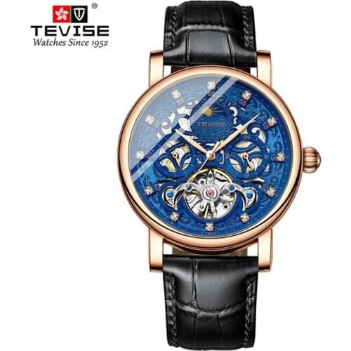 Reloj TEVISE Tourbillon Switzerland men Watches Automatic Watch men Self-Wind Fashion Mechanical Moon Phase Leather Clock