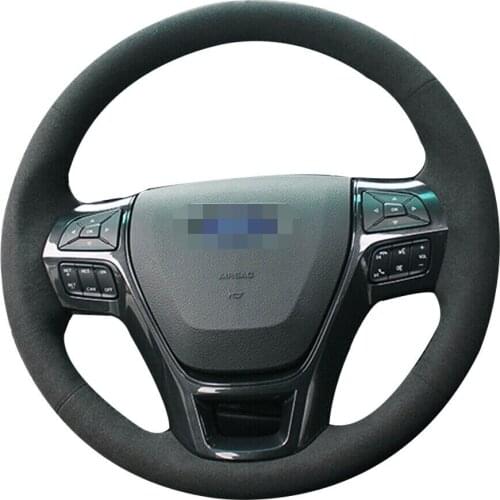 For Ford Ranger 2016-19 Black Suede Leather Steering Wheel Red Stitch Wrap Cover