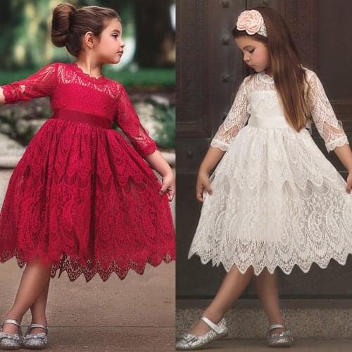Christmas Kids Dresses for Girls Lace Embroidery Flower Princess Dress Girls New Year Party Gown Children Clothing Size 3 5 8yrs