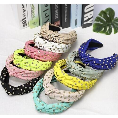 Europe And The United States Hot Rhinestones Exaggerated Headband Wrapped Knotted Fabric Hair Ring Women