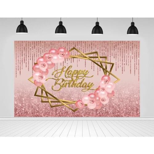 Scopiso Pink Glitters Tassel Balloon Gold Happy Birthday Party Background Portrait Customized Poster Photo Photography Backdrop
