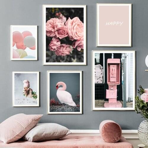 Wall Art Print Canvas Painting Phone Booth Swan Balloon Rose Flowers Waffle Nordic Posters Wall Pictures For Living Room Decor