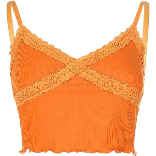 Short Women Sexy Vest Sleeveless Lace Trim Spaghetti Straps Bustier Crop Top y2k knit Camisole Vest Cotton