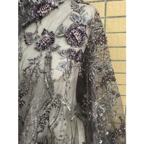 Lace Fabrics L-628885 African French Beaded Lace Fabric High Quality Mesh Embroidery Nigerian Wedding Lace