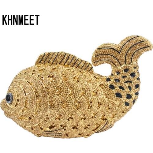 LaiSC Luxury crystal evening bags handmade fish shape Clutch bags women party purse pochette diamond party evening handbag SC096