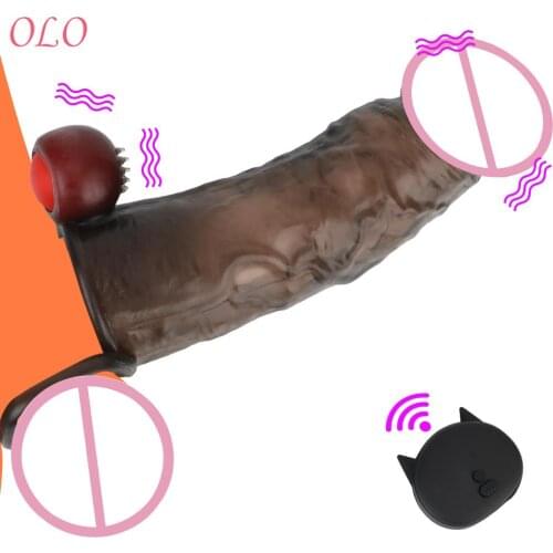 Reusable Condom Penis Vibrating Enlargement Sex Toys for Men Couples Penis Sleeve Vibrator Adult Product Remote Control