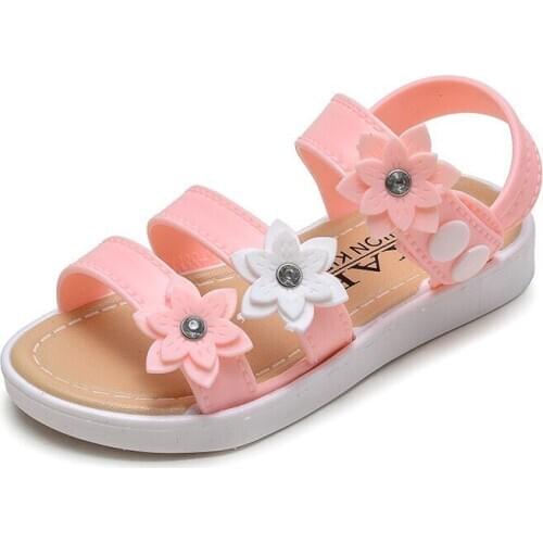Fashion Summer Girls Sandals Floral Childrens Beach Shoes Casual Butterfly-knot Soft Sandals For Little Kids Toddlers Flowers