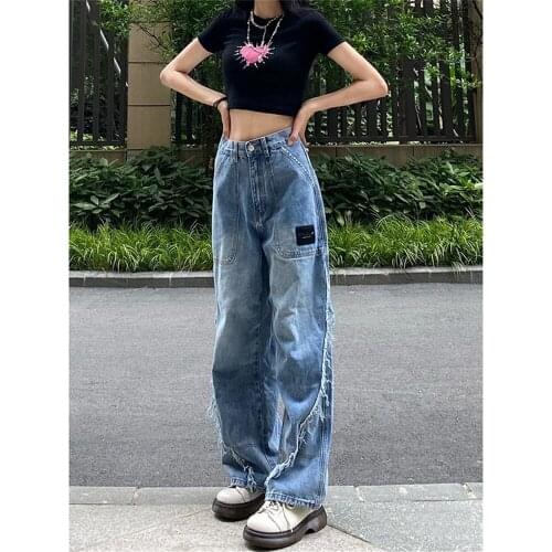 Cool High Street Womens Fashion Jeans Girls Straight Pants Trousers Female Harajuku Jean Denim Bagge Cool Autumn Jeans Femme