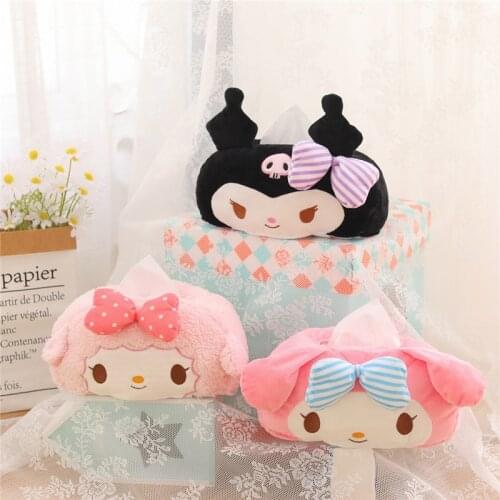 New Tissue Box Cute Cartoon Japanese Plush Toys Kawaii Kuromi My Melody Cinnamoroll Plush Filled Tissue Box Pumping Box Gift