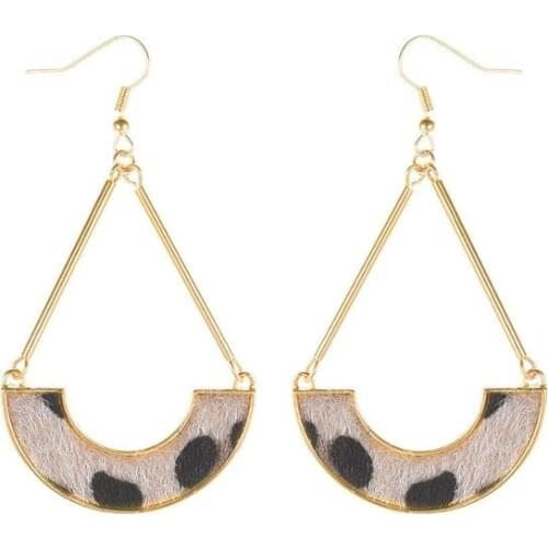 2020 new arc shaped bar leopard horse hair leather pendants alloy drop earrings for women