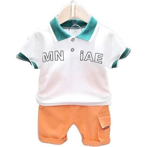 New Summer Children Casual Clothes Kids Infant Turn-down Collar Costume Baby Boy Girls T Shirt Shorts Toddler Letter Sport Suits
