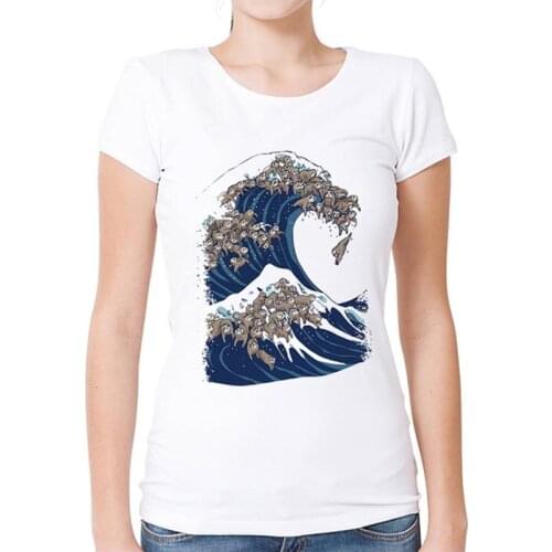 New Arrivals Funny The Great Wave of Sloths T-Shirt Summer High Quality Women Casual Short Sleeve Printing White Tee Tops