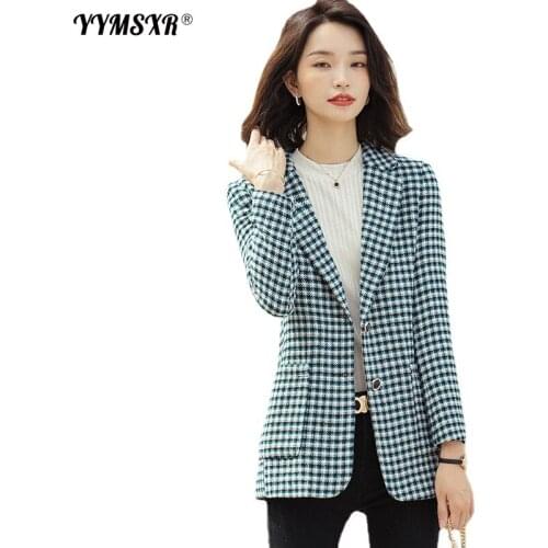 2021 Autumn and Winter High-quality Plus Size Womens Suit New Long-sleeved Professional Wear Female Plaid Jacket Overalls