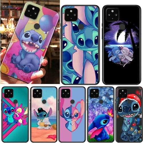 Disney Cartoon Stitch Shockproof Cover for Google Pixel 5 4 4A XL 5G Black Phone Case Shell Soft Fundas Coque Capa