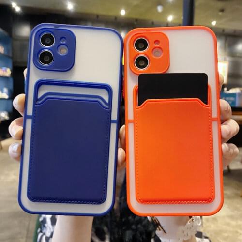 USLION Matte Solid Color Transparent Card Case Phone Case For iPhone 11 12Pro Mini Max 7 8 plus X XS XR XSMAX Anti-drop Shell