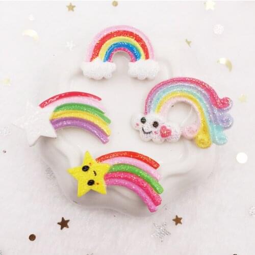 Lovely resin 3D Colorful Glitter Rainbow Flat back stone appliques 8pcs DIY Wedding scrapbook craft OW65