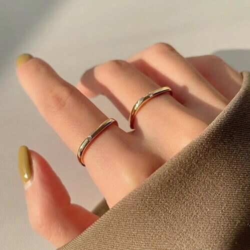 SRCOI Fashion Small Square Rings Minimalist Style Simple Zircon Gold Color Ring Women Fashion Fine Party Wedding Jewelry Gift