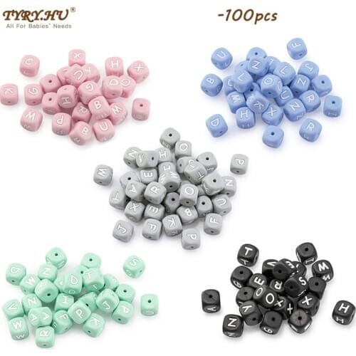 TYRY.HU 100pcs Alphabet English Silicone Letter Beads 12mm Baby Teether Accessories For Personalized Pacifier Clips Teething Toy