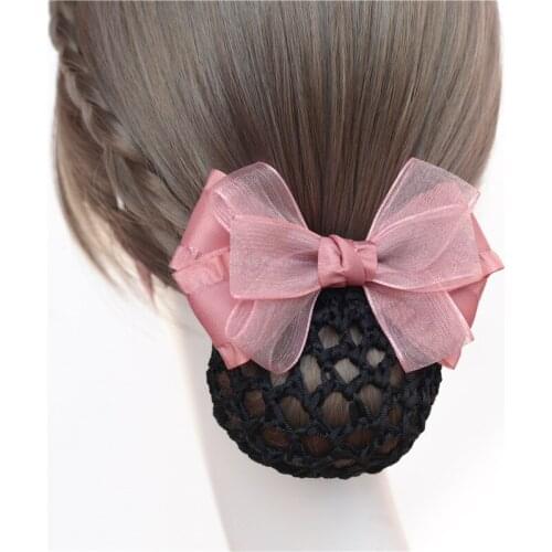 Korean Girls Hair Clips Fabric Bow Flower Hairpin Nurse Hotel Stewardess Hairgrip Cover Net Bun Snood for Women Hair Accessories