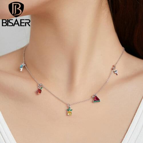 Bisaer Sterling Silver 925 Shining Simple Bead Chain Pendant Necklace for Women Chain Necklaces Fine Jewelry EFN224