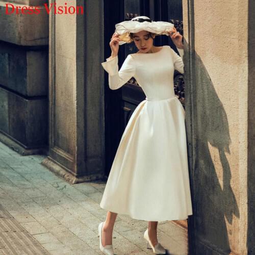 Платье2021 Simple Satin Wedding Dress O-neck Backless свадебное платье Vestido De Noiva suknia ślubna Robe De Mariage
