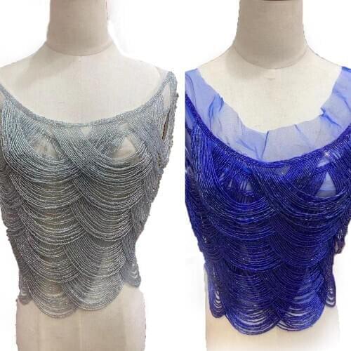 1Piece Gold/Silver/Blue/Gary fringe patch,fringe appliques, beads patch,wedding gown appliques