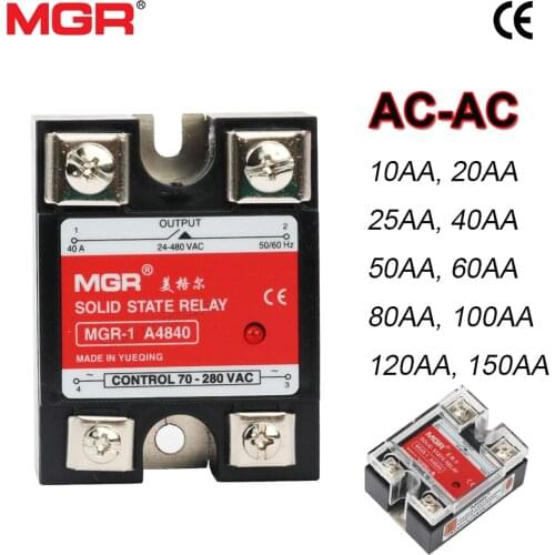 10A 20A 40A 25A Solid State Relays 220V AC 70-280VAC to 24-480VAC AC-AC Module Switch 50A 60A 80A 120A 150A AASSR MGR-1 Relays