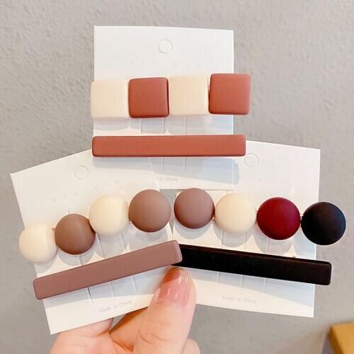 2PCS/Set New Women Elegant Round Square Geometirc Matte Hairpins Barrettes Sweet Hair Clips Headband Fashion Hair Accessories