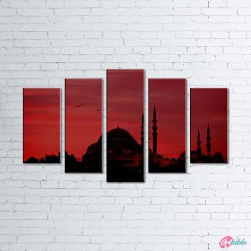 5 PCS Turkey Istanbul Sunset Mosque Landscape Painting Canvas Table 110X60 CM