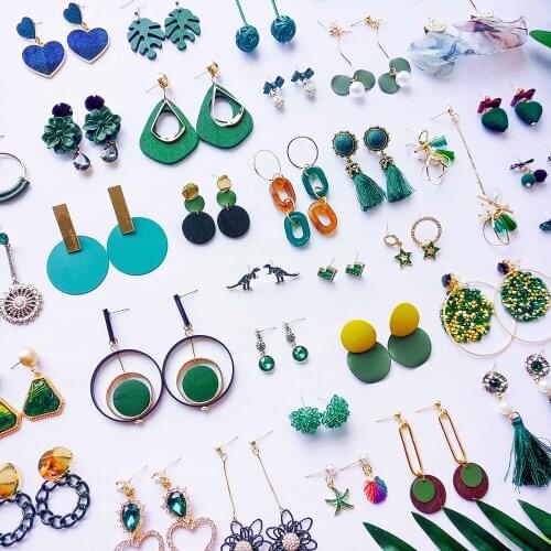 8Seasons Hot Green Series Stud Earrings Set For Women Girl Brincos Circle Flowers Ball Bowknot Earrings Gift Jewelry,1 Pair