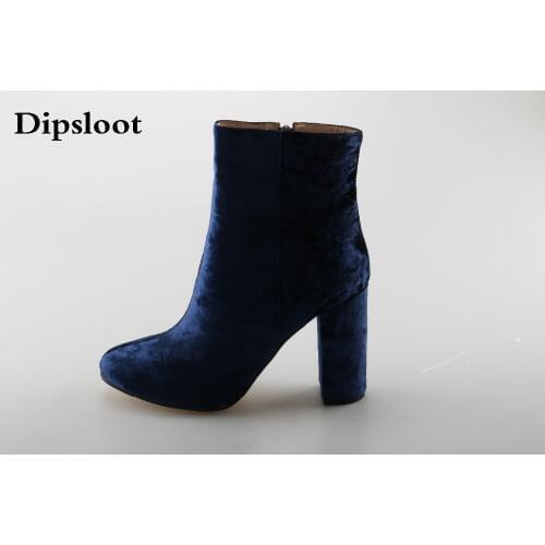 Velvet Round Toe Lady Sexy Ankle Booties Autumn Winter Chunky Heels Woman Fashion Short Boots Blue Green High Heels Shoes