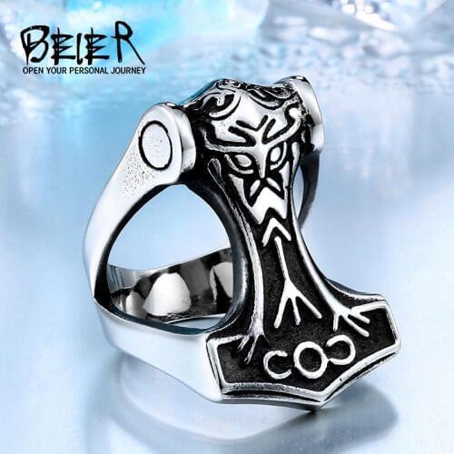 BEIER Unique design 316L Stainless Steel Fashion Northern Europe Vikking Ring Nordic Myth Thor Jewelry for man BR8-441