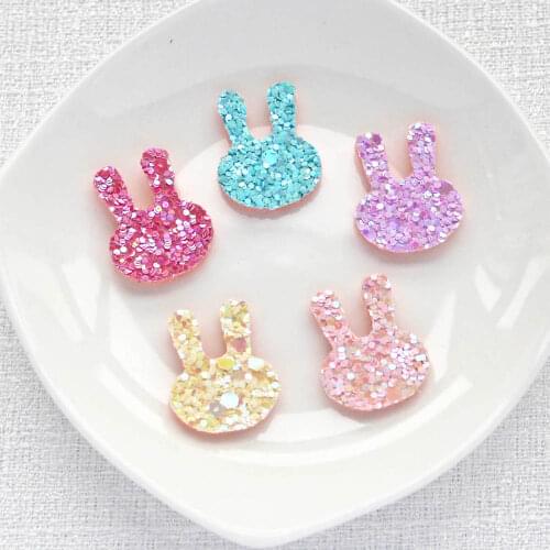 50Pcs Glitter Rabbit Bunny Applique for Handmade Crafts Ornament DIY Headwear Hair BB Clips Bow Decor Accessory Patche