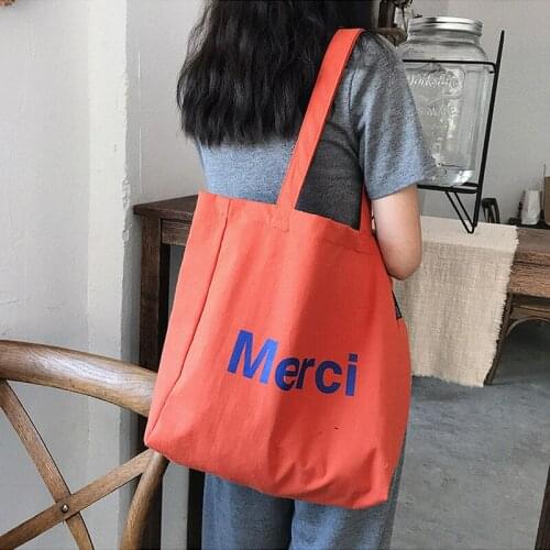 Big Canvas Shoulder Bags for Women 2021 New Letters Print Eco Friendly Shopping Bags Cotton Cloth Casual Tote Bag Ladies Handbag