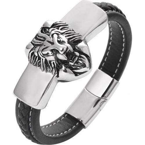 Bracelet Heat Supply Stainless Steel Bullion Head Cowhide Wire Braided Leather Titanium Steel Custom Simple and Elegant Fashion