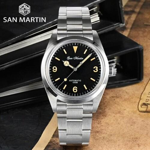 San Martin Explorer 36mm 39mm Men Watch Sport Retro Luxury Brand Sapphire NH35 Automatic Mechanical Watches 10Bar Blue Luminous