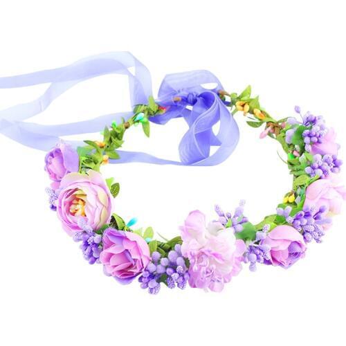 Kids baby 11 colors flower forehead hair wedding Floral garland with Ribbon Adjustable girls flower crown women flower wreath