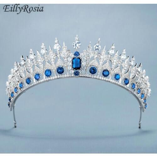 EillyRosia High Quality Crown Cubic Zirconia Hair Jewelry, Bridal Tiara, Wedding Accessories, Crystal Hair Tiaras and Crown