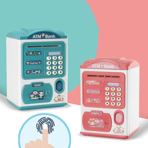 Electronic Piggy Bank ATM Fingerprint Password Money Box Cash Coins Saving Bank Safe Box Automatic Deposit Banknote Music Toy
